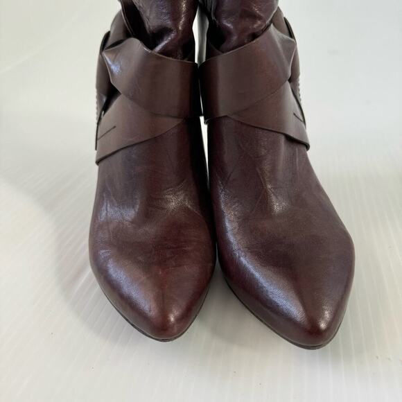 Jessica Simpson Meri boots heeled brown booties size 7.5 leather upper - Picture 2 of 9